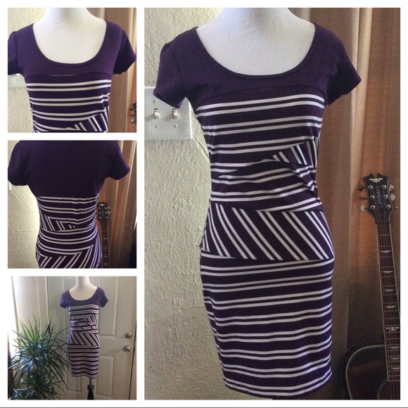 Deep purple white stripe dress - Picture 1 of 1